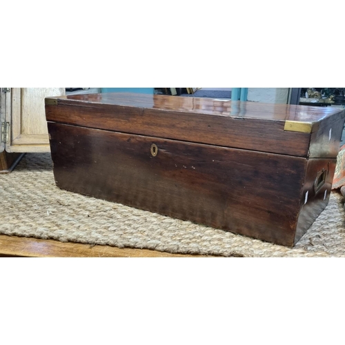 86 - Victorian rosewood writing slope with brass mount and brass recessed carrying handles.  61x28x23cm a... 