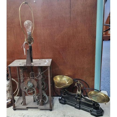 92 - Novelty table lamp in the form of a clock movement with cogs and wheels together with a pair of W & ... 