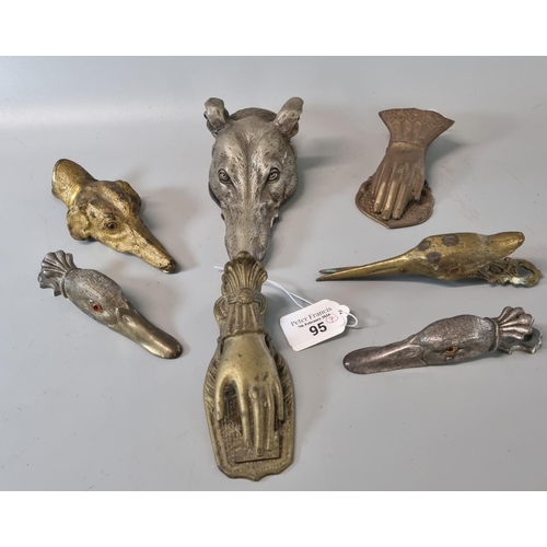 95 - Collection of gilt metal and silver plated paper clip holders in the form of Lurcher heads, Ducks he... 