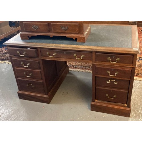 497 - Early 20th century Georgian style mahogany twin pedestal writing desk with inset writing surface and... 