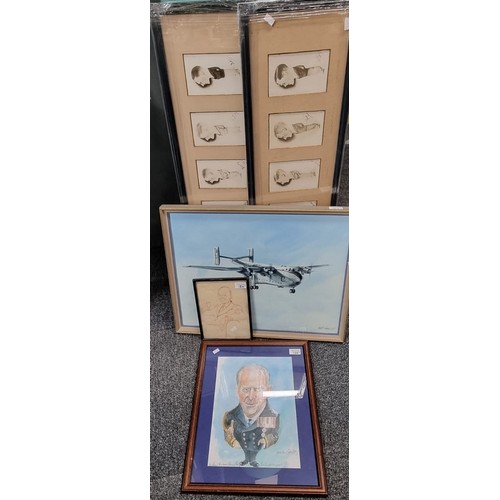 124 - A framed study of a Blackburn Beverley RAF transport plane, signed, gouache.  44x57cm approx. and Ma... 