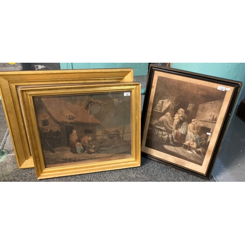 106 - Three Morland type prints, framed and another modern un-framed print.  (4)  (B.P. 21% + VAT)