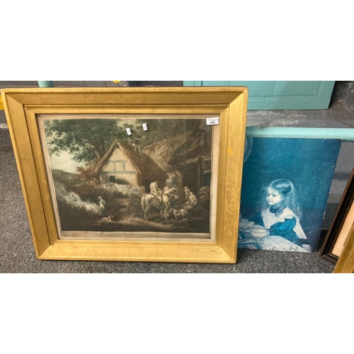 106 - Three Morland type prints, framed and another modern un-framed print.  (4)  (B.P. 21% + VAT)