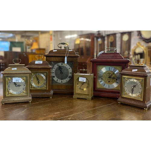 133 - Group of six modern bracket style mantle clocks of graduated sizes, various.  (6)  (B.P. 21% + VAT)