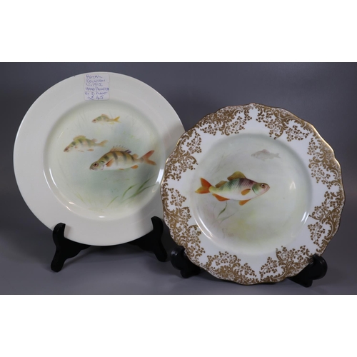 146 - Two Royal Doulton hand painted plates with Perch fish designs; one circa 1912 attributed to J Plant ... 