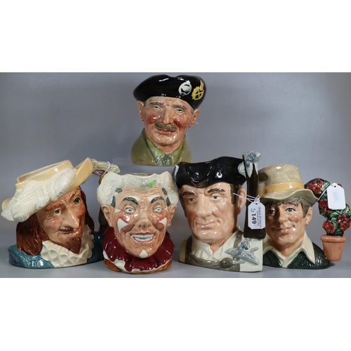 149 - Collection of five Royal Doulton character jugs to include: 'Scaramouche' D6814, white haired 'The C... 