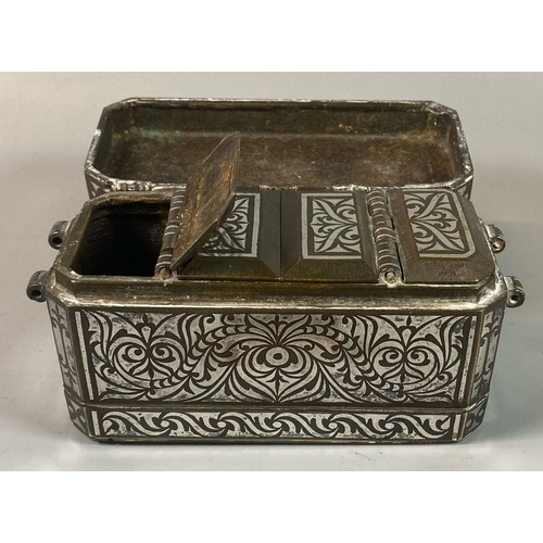 17 - Philippines metal and white metal overlay Betel nut box. 15.5 x 8 x 8cm approx. 
(B.P. 21% + VAT)