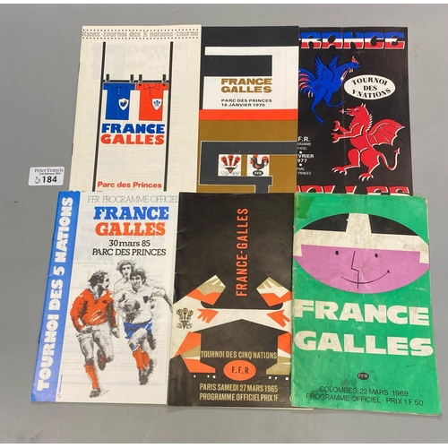 184 - Collection of France v Wales Rugby Union International programmes to include: 1965, 69, 1975, 77, 81... 