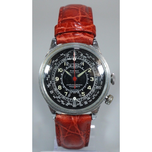 200 - Pierce Swiss 'Chronographe' military style single button mechanical wristwatch with two additional d... 