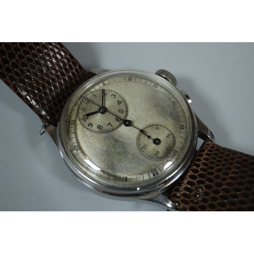 202 - Vintage Gallet steel chronograph wristwatch with sweep seconds hand and two small inner dials.  (B.P... 