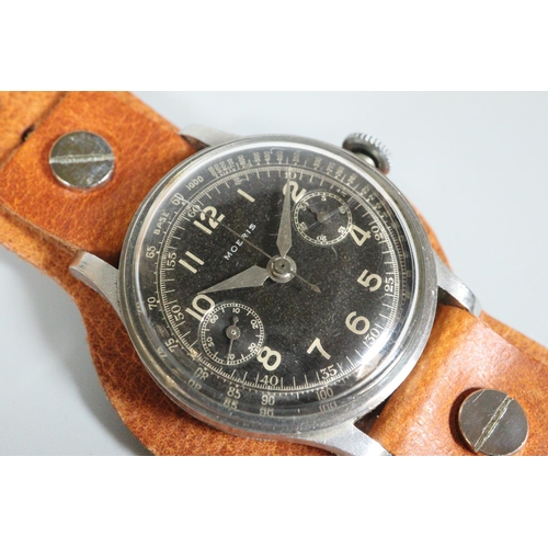 207 - Moeris military chronograph steel gentleman's wristwatch with single button, sweep seconds hand and ... 