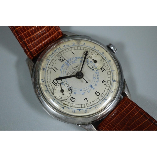 208 - Vintage Philip Watch steel gentleman's chronograph wristwatch with single button, sweep seconds hand... 