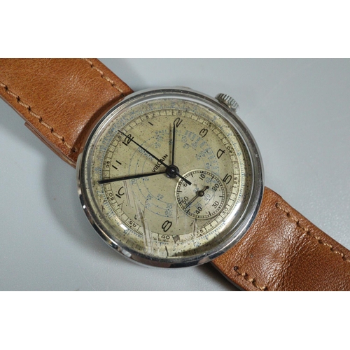 209 - Vintage Vulcain steel chronograph gentleman's wristwatch with single button sweep seconds hand and a... 