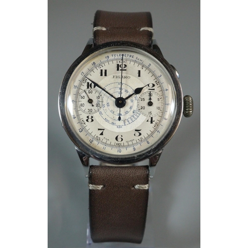 211 - Vintage Figaro steel gentleman's chronograph wristwatch with single button sweep seconds hand and tw... 