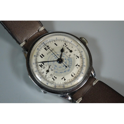 211 - Vintage Figaro steel gentleman's chronograph wristwatch with single button sweep seconds hand and tw... 