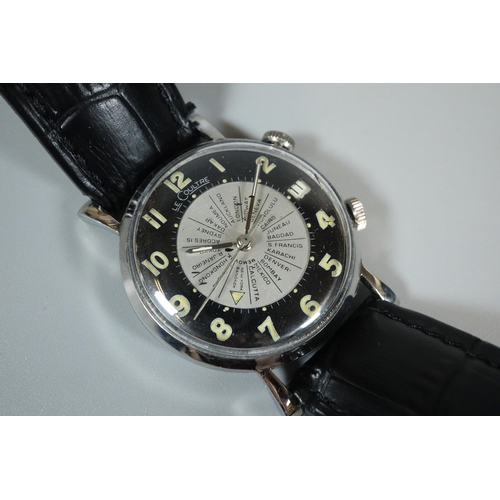 215 - Le Coultre Memovox steel gentleman's chronograph wristwatch with unusual black and silver bullseye d... 