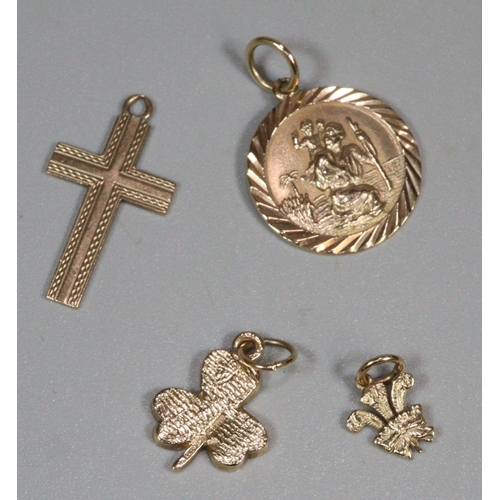 328 - 9ct gold St Christopher pendant together with 9ct gold crucifix pendant.  3.7g approx.  together wit... 