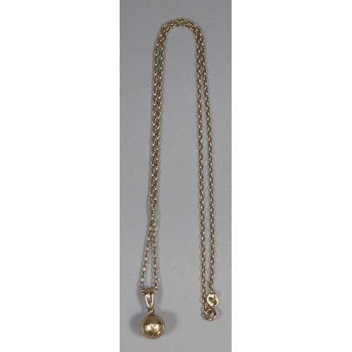 336 - 9ct gold curb link chain with 9ct gold ball pendant.  3g approx.  (B.P. 21% + VAT)