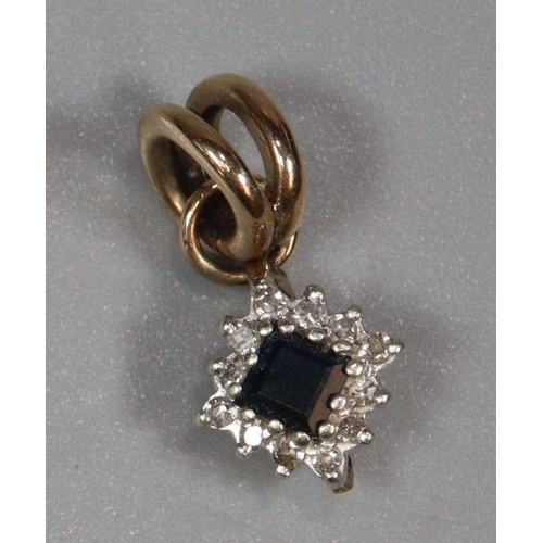 346 - Small diamond and sapphire pendant.  (B.P. 21% + VAT)