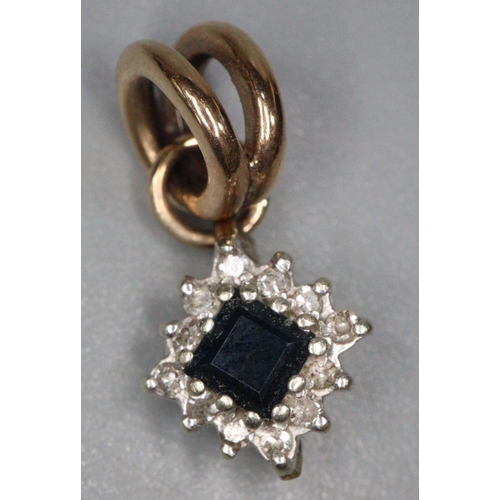 346 - Small diamond and sapphire pendant.  (B.P. 21% + VAT)