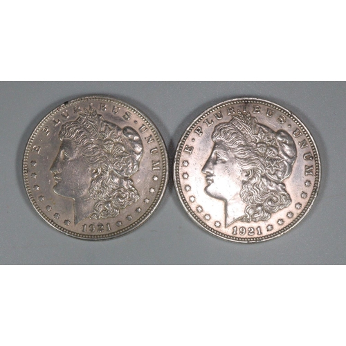 347 - Two silver American dollar coins, both dated 1921.  1.72 troy oz.  (B.P. 21% + VAT)