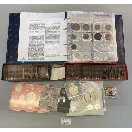 364 - Box of assorted coinage to include: The Royal Mint Queen Victoria the old head Penny, Farewell coin ... 