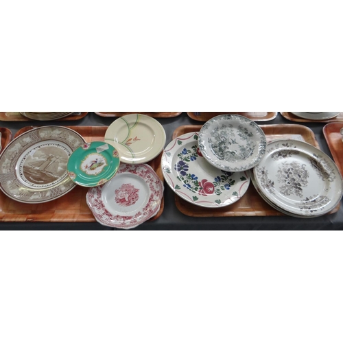 382 - Five trays of china to include: various transfer printed, spongeware and hand painted Dillwyn Swanse... 