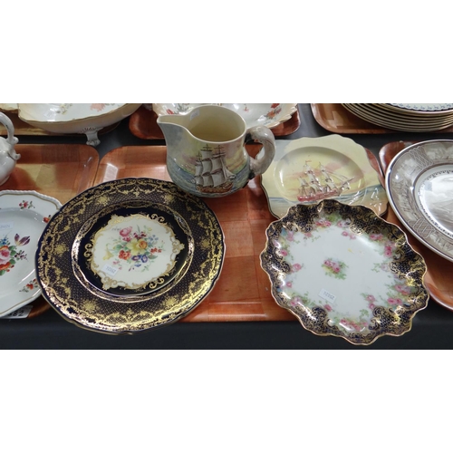 382 - Five trays of china to include: various transfer printed, spongeware and hand painted Dillwyn Swanse... 