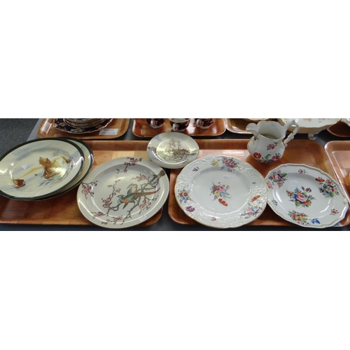 382 - Five trays of china to include: various transfer printed, spongeware and hand painted Dillwyn Swanse... 