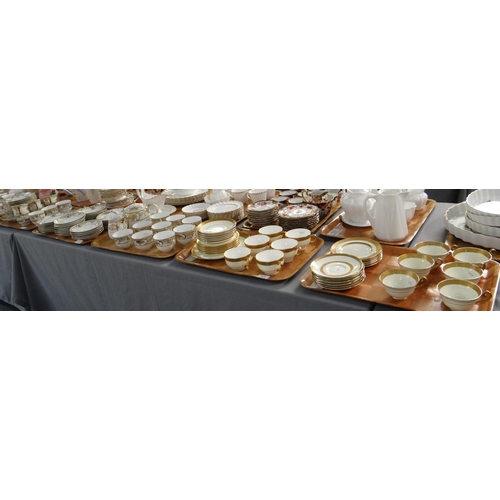 387 - Five trays of china to include: Royal Doulton gilt edged part teaset, Noritake tea and coffee ware i... 