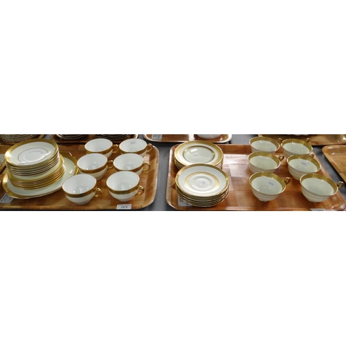 387 - Five trays of china to include: Royal Doulton gilt edged part teaset, Noritake tea and coffee ware i... 