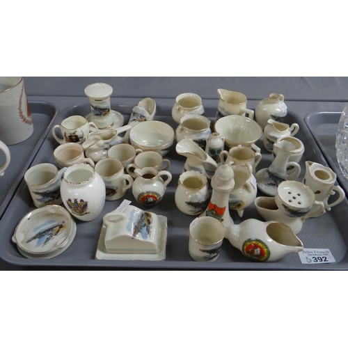 392 - Three trays of china to include: various crested souvenir ware; Royal Doulton and others, Royal Doul... 