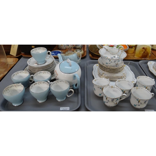 395 - Three trays of china tea and coffeeware to include: Tuscan china coffee cups and saucers, milk jug, ... 