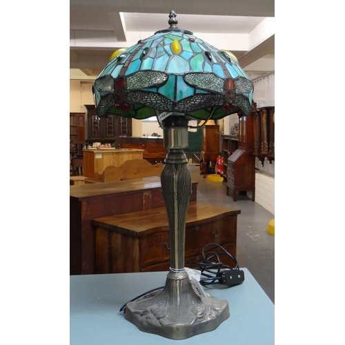 409 - Tiffany style table lamp with Art Nouveau style base.
(B.P. 21% + VAT)