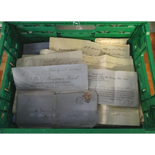 411 - Collection of Welsh ephemera to include: Tin & Slate Merchant receipts, Income Tax forms, Llandovery... 