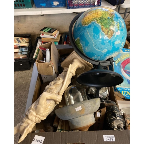 438 - Modern metal table globe on plastic base, together with collection of oddments to include: telephone... 