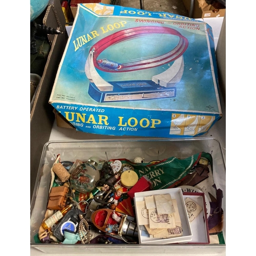 439 - Plastic box comprising Corgi Chitty Chitty Bang Bang car, Victorian envelopes, letters and stamps, S... 