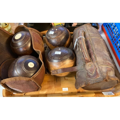 449 - Collection of six vintage bowling balls, two in original leather cases.  (B.P. 21% + VAT)