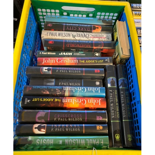 450 - Four crates of books, mostly hardback first editions to include: Grisham; John; 'Sparing Partners', ... 