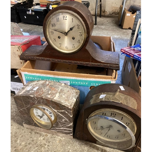 461 - Collection of mantle clocks, one in particular French marble two train movement.   (B.P. 21% + VAT)