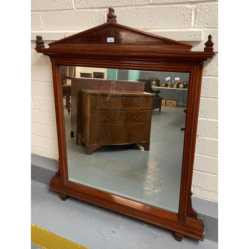 484 - Late 19th century mahogany and burr wood over mantle mirror. Label to the reverse 'Sidney Rowledge'.... 