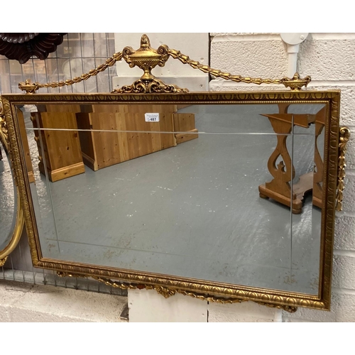 487 - 19th century style French bevelled gilt frame mirror with swag and urn finials (modern).  96x80cm ap... 