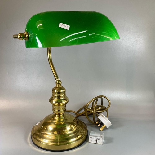 78 - Modern brass desk or bankers lamp with green glass shade.
(B.P. 21% + VAT)