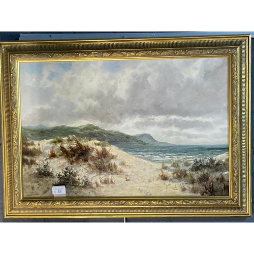 85 - L Richards (20th century), coastal study with sand dunes, signed.  Oils on canvas.  40x60cm approx. ... 