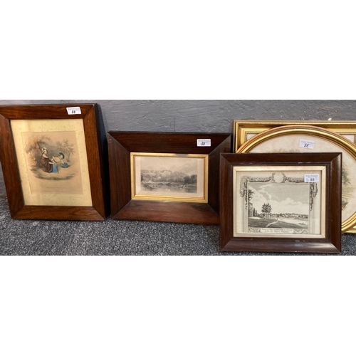 88 - Group of 19th century rosewood framed prints and other prints.  (5).  (B.P. 21% + VAT)