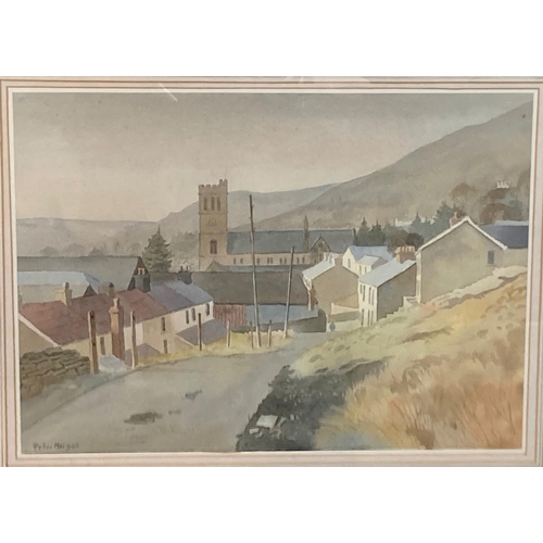 91 - Peter Morgan (Welsh 20th century), Welsh Valleys village, signed.  Watercolours.  34x47cm approx.  F... 