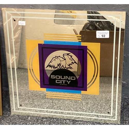 92 - Sound City Guitar Strings advertising mirror.  39x38cm approx.  Unframed. as used by Eric Clapton.  ... 