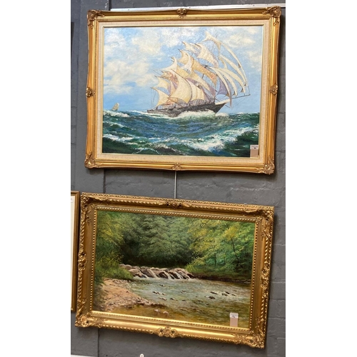 96 - British School (20th century) Clippers under full sail.  Oils on board.  52x76cm approx.  Framed.  T... 