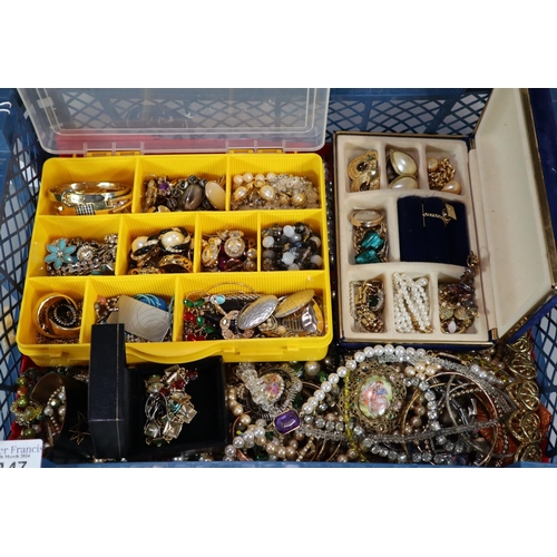 147 - Collection of vintage and other jewellery: pearls, earrings, bangles bracelets, necklaces etc.  (B.P... 