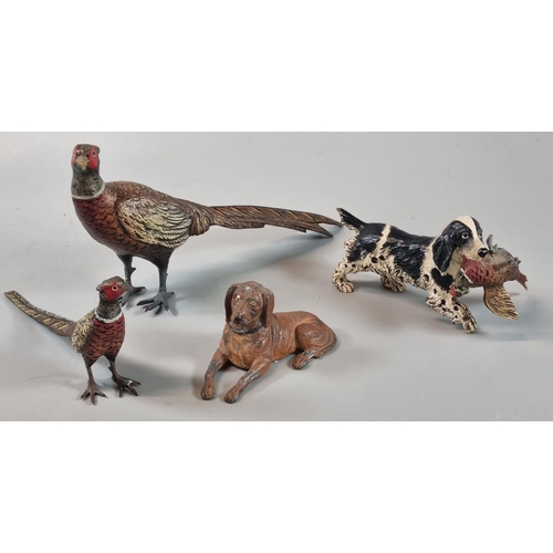 34 - In the style of Franz Bergman, collection of cold painted animal figurines to include: two pheasants... 